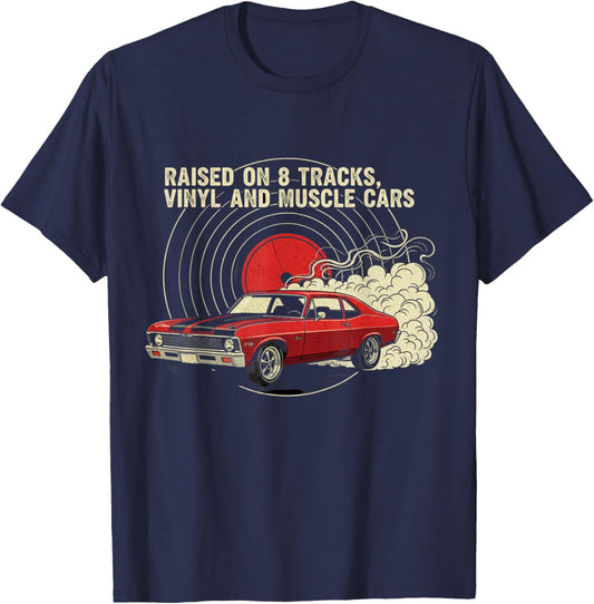 Raised on Vinyl and V8s Classic 70 Nova Lover Design T-Shirt - T-Shirt | Navy