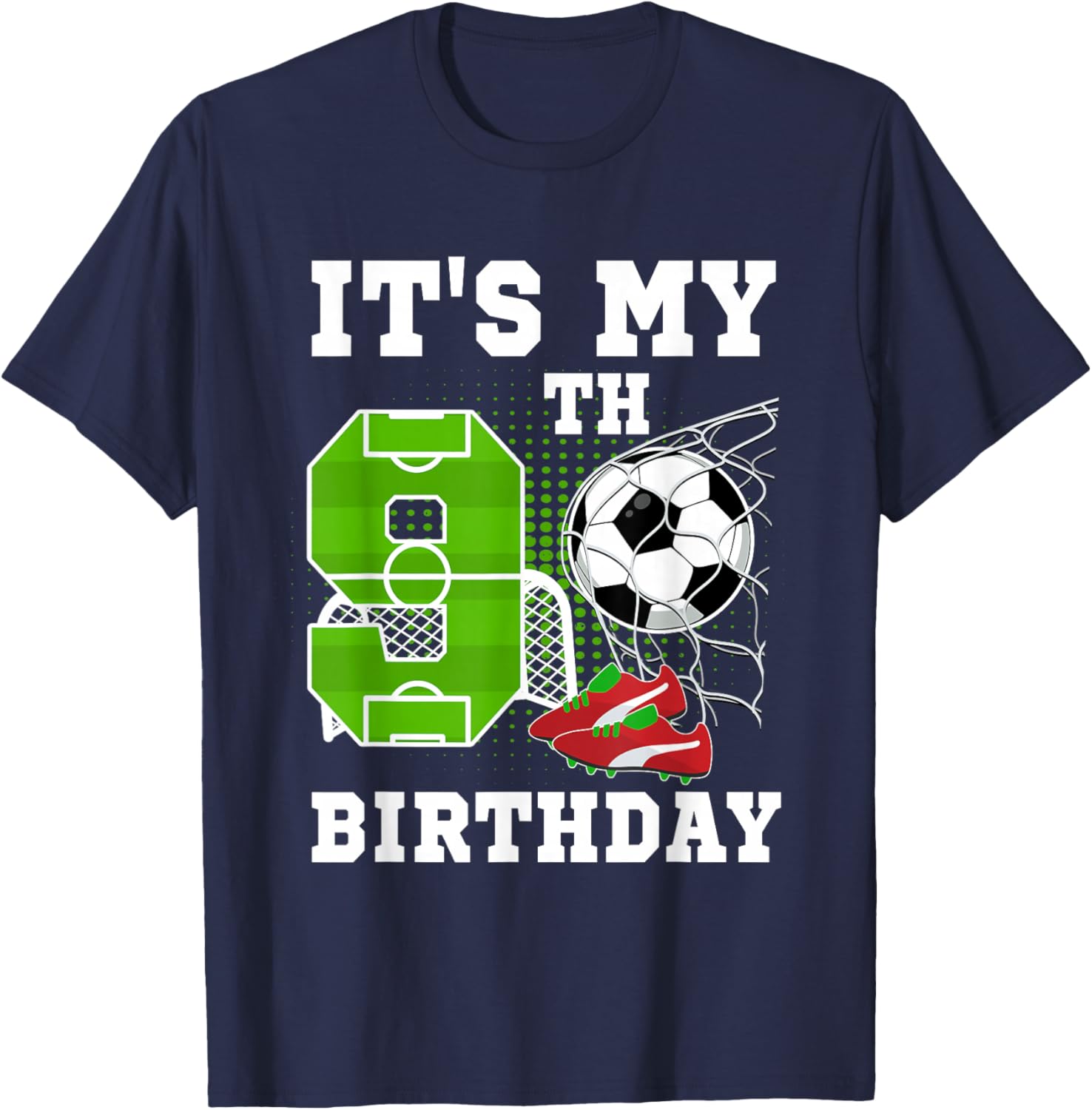 9 Year Old Birthday It's My 9th Birthday Soccer Ball Theme T-Shirt - T-Shirt | Navy