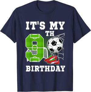 9 Year Old Birthday It's My 9th Birthday Soccer Ball Theme T-Shirt - T-Shirt | Navy