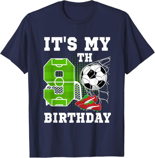 9 Year Old Birthday It's My 9th Birthday Soccer Ball Theme T-Shirt - T-Shirt | Navy