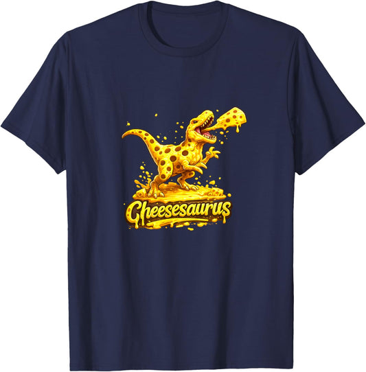 Cheesesaurus Funny Cheese Dinosaur Cartoon Illustration Art T-Shirt - T-Shirt | Navy