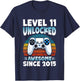 Kids Level 11 Unlocked Awesome Since 2015 Gamer 11th Birthday T-Shirt - T-Shirt | Navy