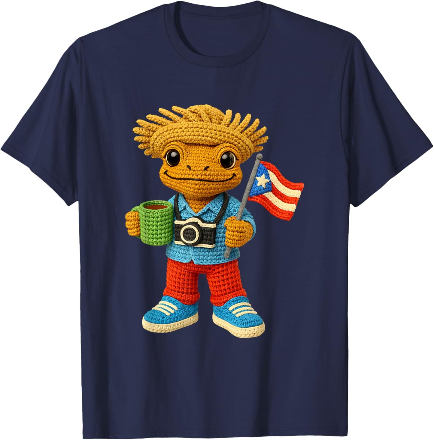 Puerto Rican Crochet Frog Boricua Amigurumi Island Pride T-Shirt - T-Shirt | Navy