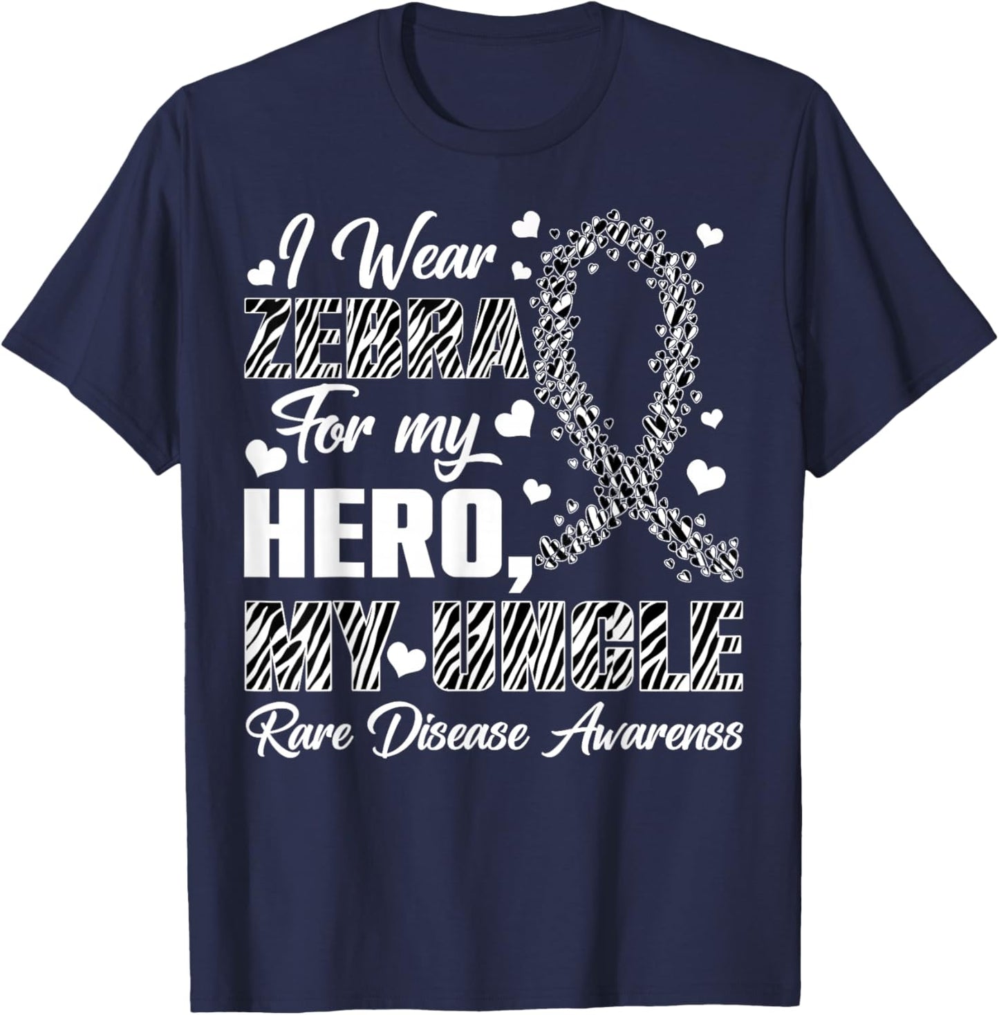 I Wear Zebra for My Uncle Rare Disease Awareness Month T-Shirt - T-Shirt | Navy