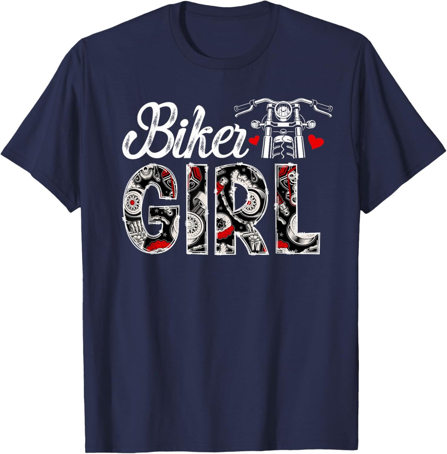 Female Biker Girl Motorcycle Rider Girl Woman Biker Women T-Shirt - T-Shirt | Navy