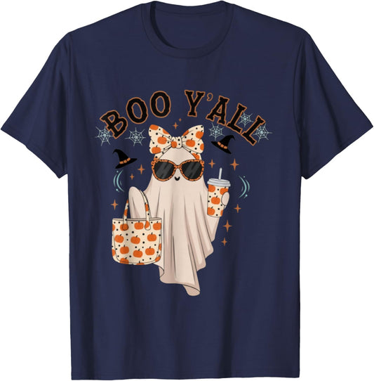 Boo JEE Boujee Pink Ghost Halloween October Vibes T-Shirt - T-Shirt | Navy