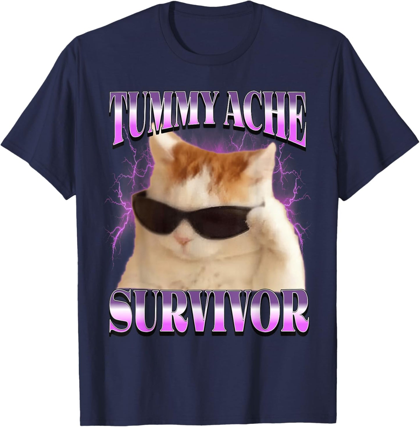 I Survived Today's Tummy Ache Cat Meme Funny Cats T-Shirt - T-Shirt | Navy