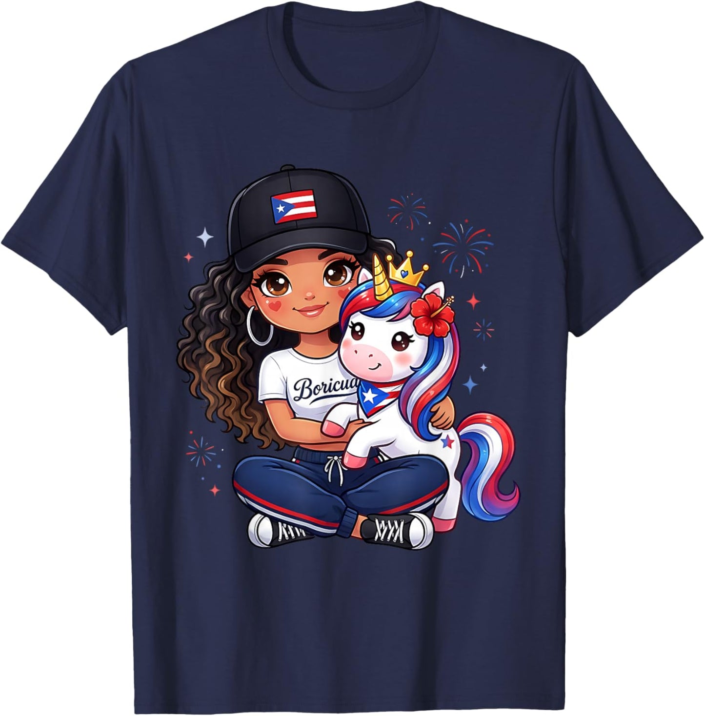 Girls Princess Unicorn Boricua Flag Toddler Puerto Rican T-Shirt - T-Shirt | Navy