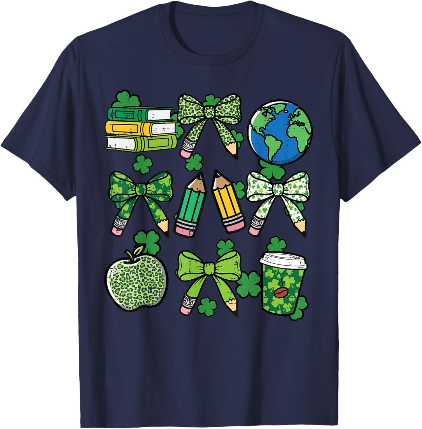 St Patricks Day Teacher Pencil Bow Saint Pattys Women Men T-Shirt - T-Shirt | Navy