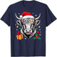 Cow Christmas Lights Santa Hat Family Matching Xmas Pajamas T-Shirt - T-Shirt | Navy