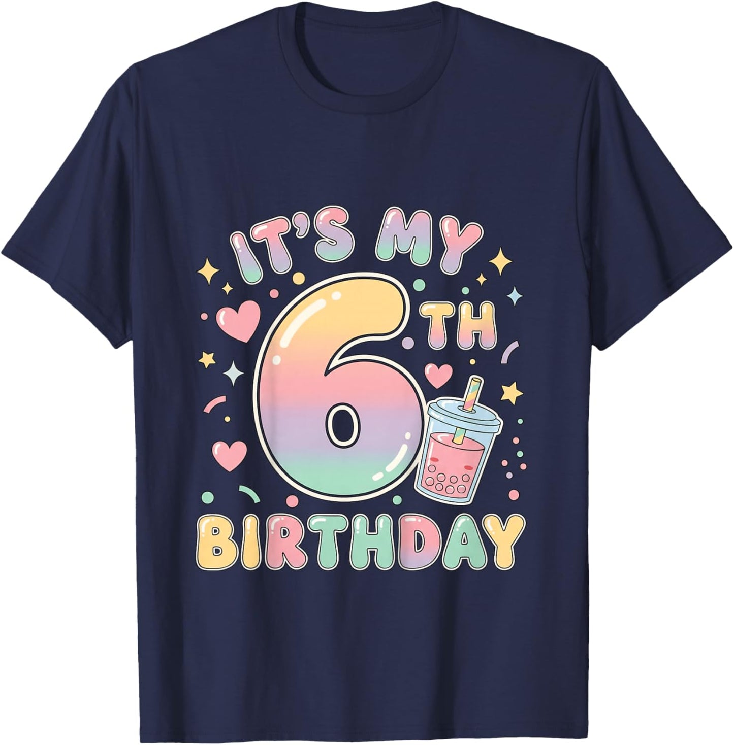 It's My 6th Birthday Bubble Boba Tea Party 6 Year Old Girl T-Shirt - T-Shirt | Navy