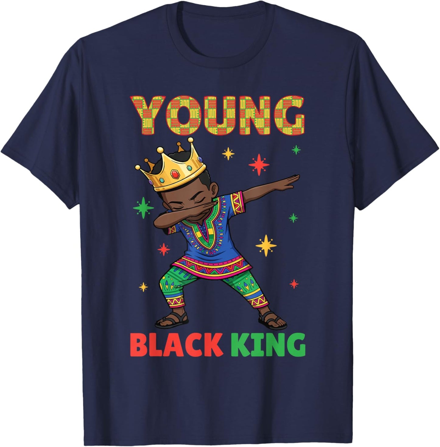 Young Black King Dabbing Crown Dashiki Kente History Month T-Shirt - T-Shirt | Navy
