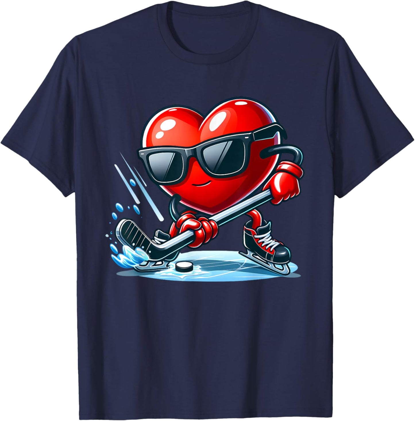 Funny Valentine Ice Hockey Player Red Hearts February 14 T-Shirt - T-Shirt | Navy