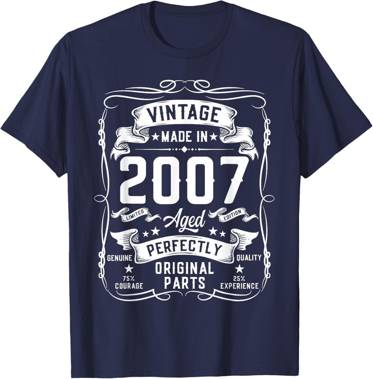Vintage 2007 19yr 19th Birthday Gifts 19 Years Old T-Shirt - T-Shirt | Navy