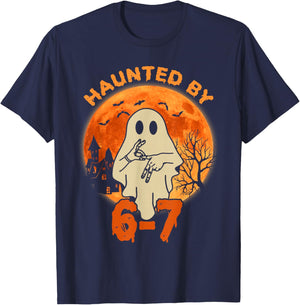 Haunted by 67 Halloween Ghost Six Seven Gen Alpha Z T-Shirt - T-Shirt | Navy