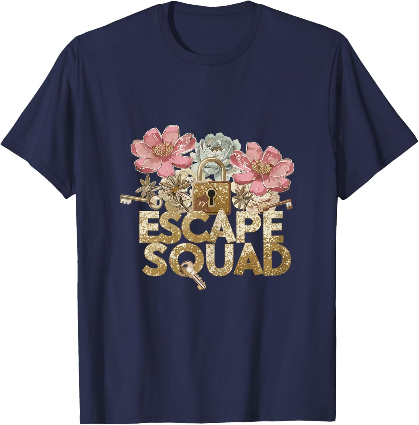 Escape Squad Lock Floral Whimsical Escape Room T-Shirt - T-Shirt | Navy