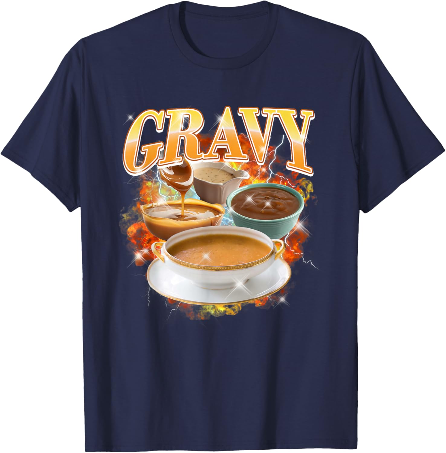 Thanksgiving Gravy Bootleg 90's Rap Rock Vintage Funny T-Shirt - T-Shirt | Navy
