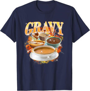 Thanksgiving Gravy Bootleg 90's Rap Rock Vintage Funny T-Shirt - T-Shirt | Navy
