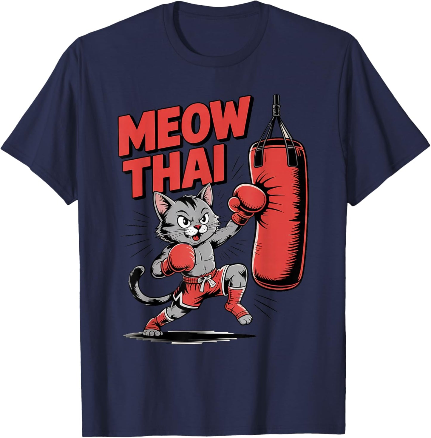 Funny Cat Muay Thai Meow Thai Kitten Karate Kickboxing Kids T-Shirt - T-Shirt | Navy