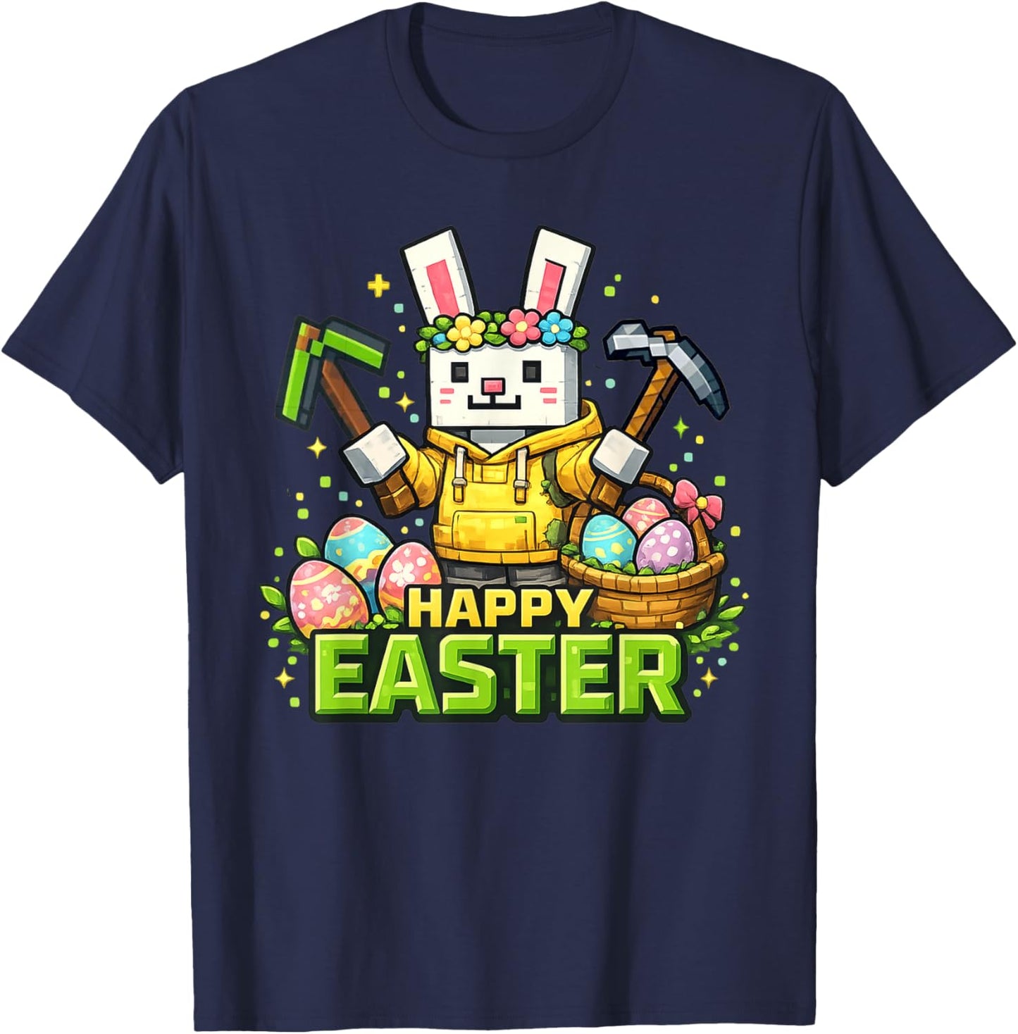 Happy Easter Day Bunny Egg Gamer Video Game Kids Men Boys T-Shirt - T-Shirt | Navy