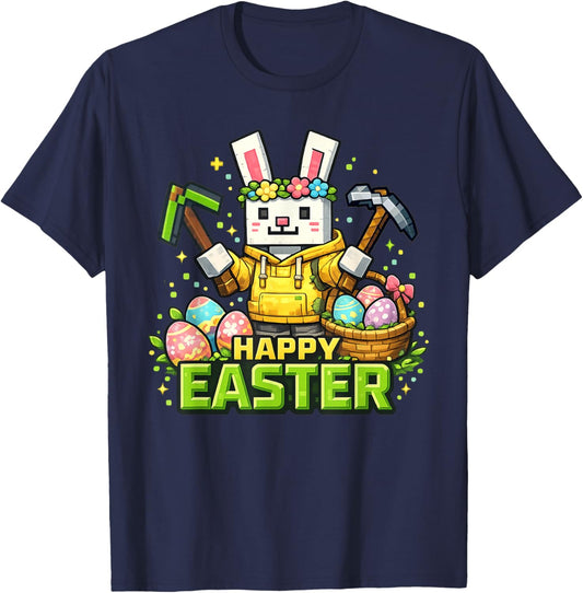 Happy Easter Day Bunny Egg Gamer Video Game Kids Men Boys T-Shirt - T-Shirt | Navy