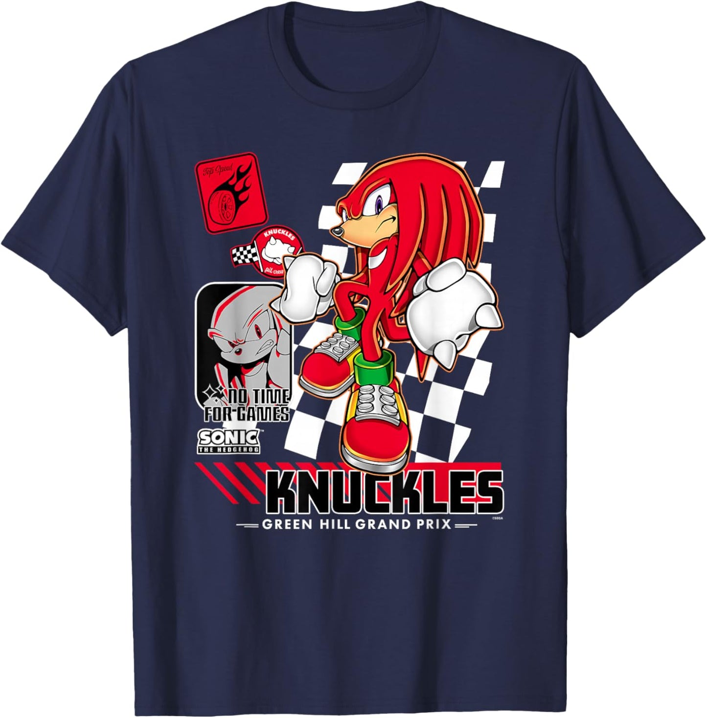 Sonic The Hedgehog Knuckles No Time for Games Poster T-Shirt - T-Shirt | Navy