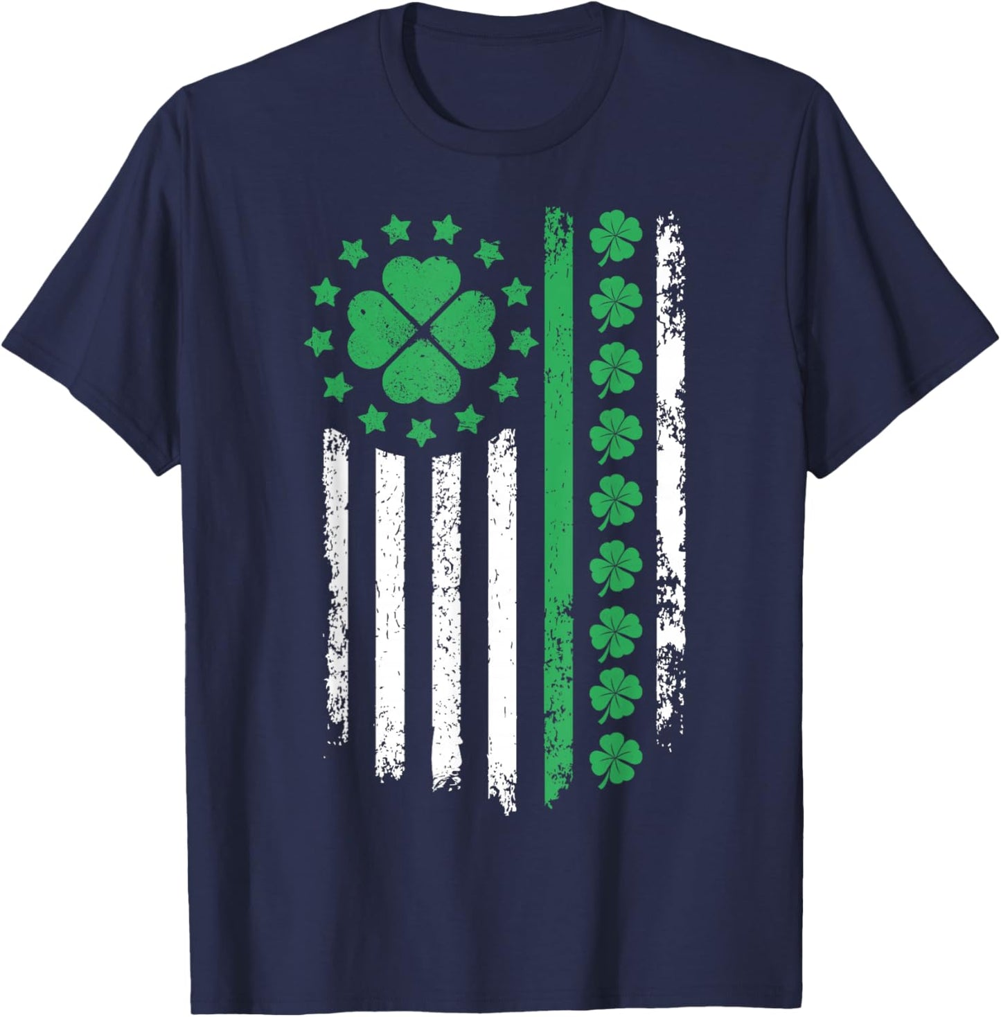 US American Flag Design with Shamrocks for Saint Paddy s Day T-Shirt - T-Shirt | Navy