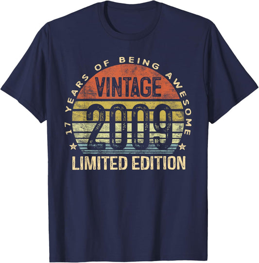 Vintage 2009 Limited Edition 17-Year-Old 17th Birthday T-Shirt - T-Shirt | Navy