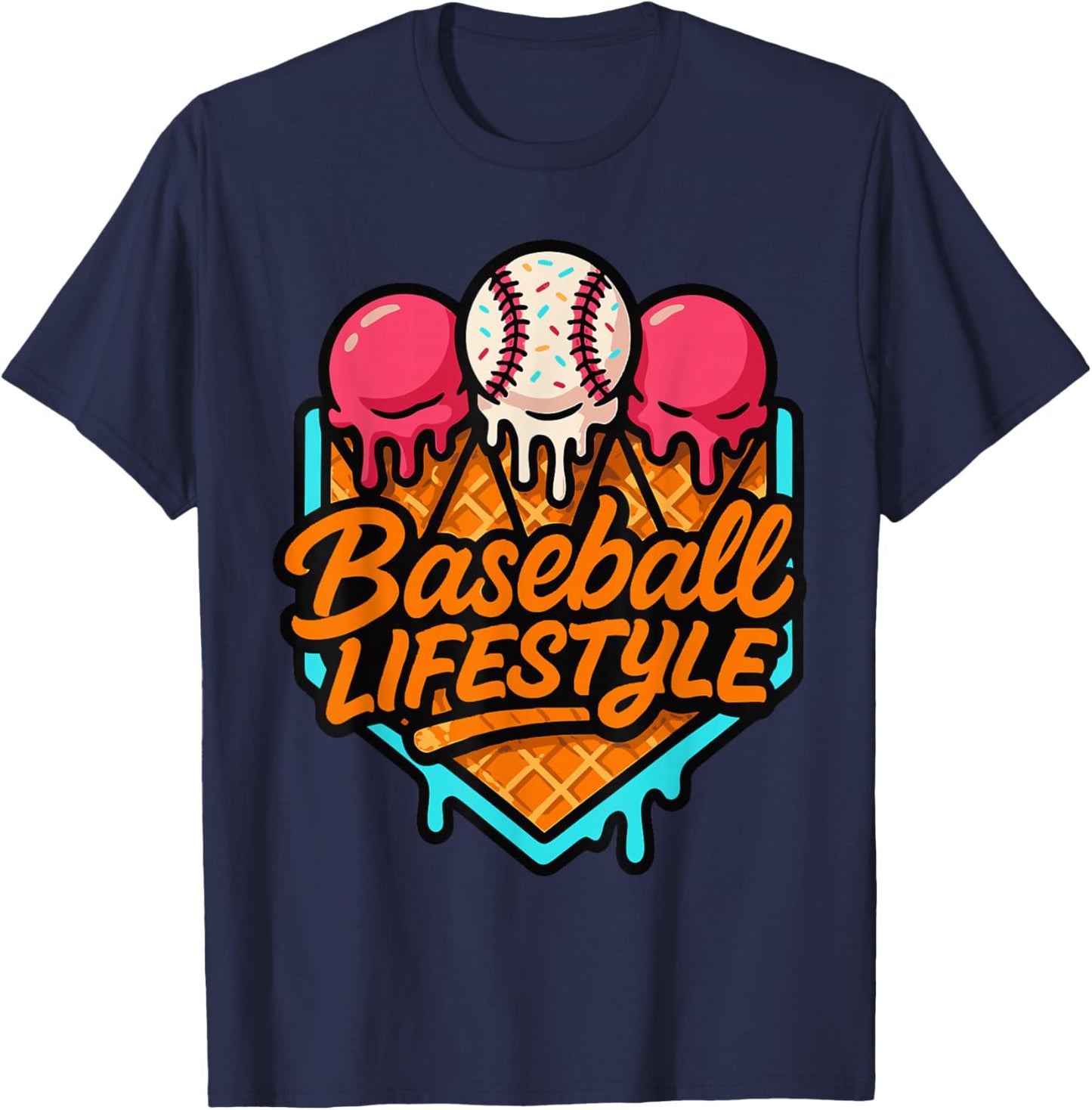 Baseball Lifestyle 101 Apparel Youth Baseball Drip Icecream T-Shirt - T-Shirt | Navy