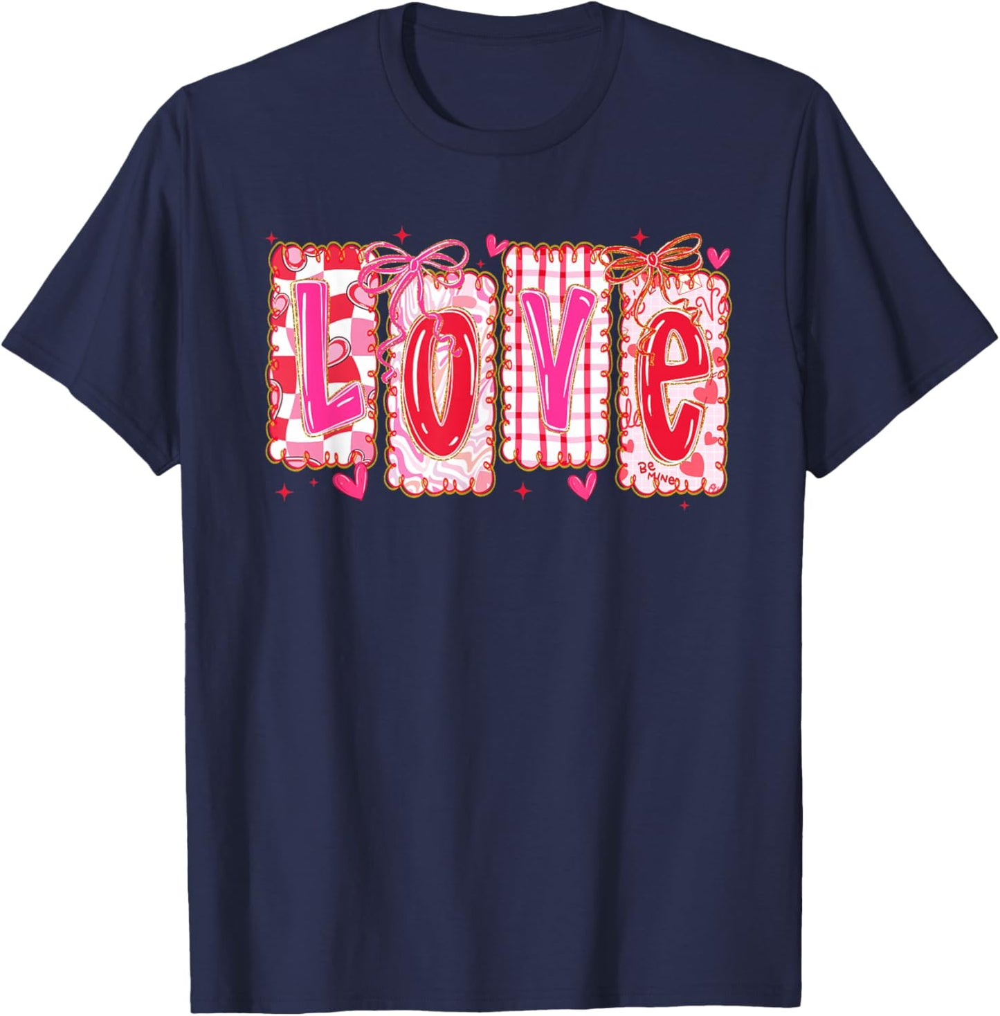 Preppy Love Valentine’s Day Coquette Bow Girls Women T-Shirt - T-Shirt | Navy
