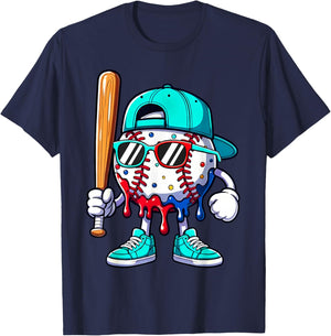 Ice Cream Drip Baseball Spots Baseball Lifestyle Boys Girls T-Shirt - T-Shirt | Navy