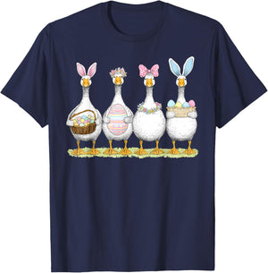 Happy Easter Cute Goose Bunny Ears Eggs Basket Girl Women T-Shirt - T-Shirt | Navy