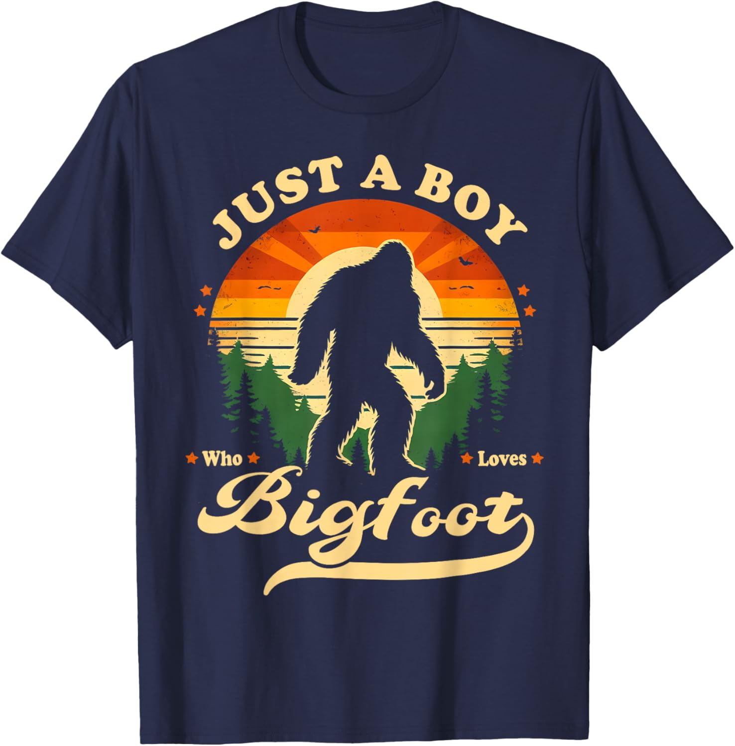 Just a Boy Who Loves Bigfoot Retro Sasquatch Men Boys Kids T-Shirt - T-Shirt | Navy