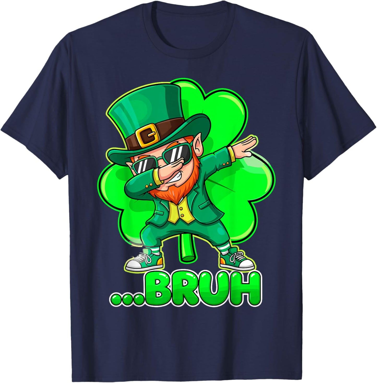 Funny St.Patrick's Day Bruh Leprechaun Dabbing Dab Shamrock T-Shirt - T-Shirt | Navy