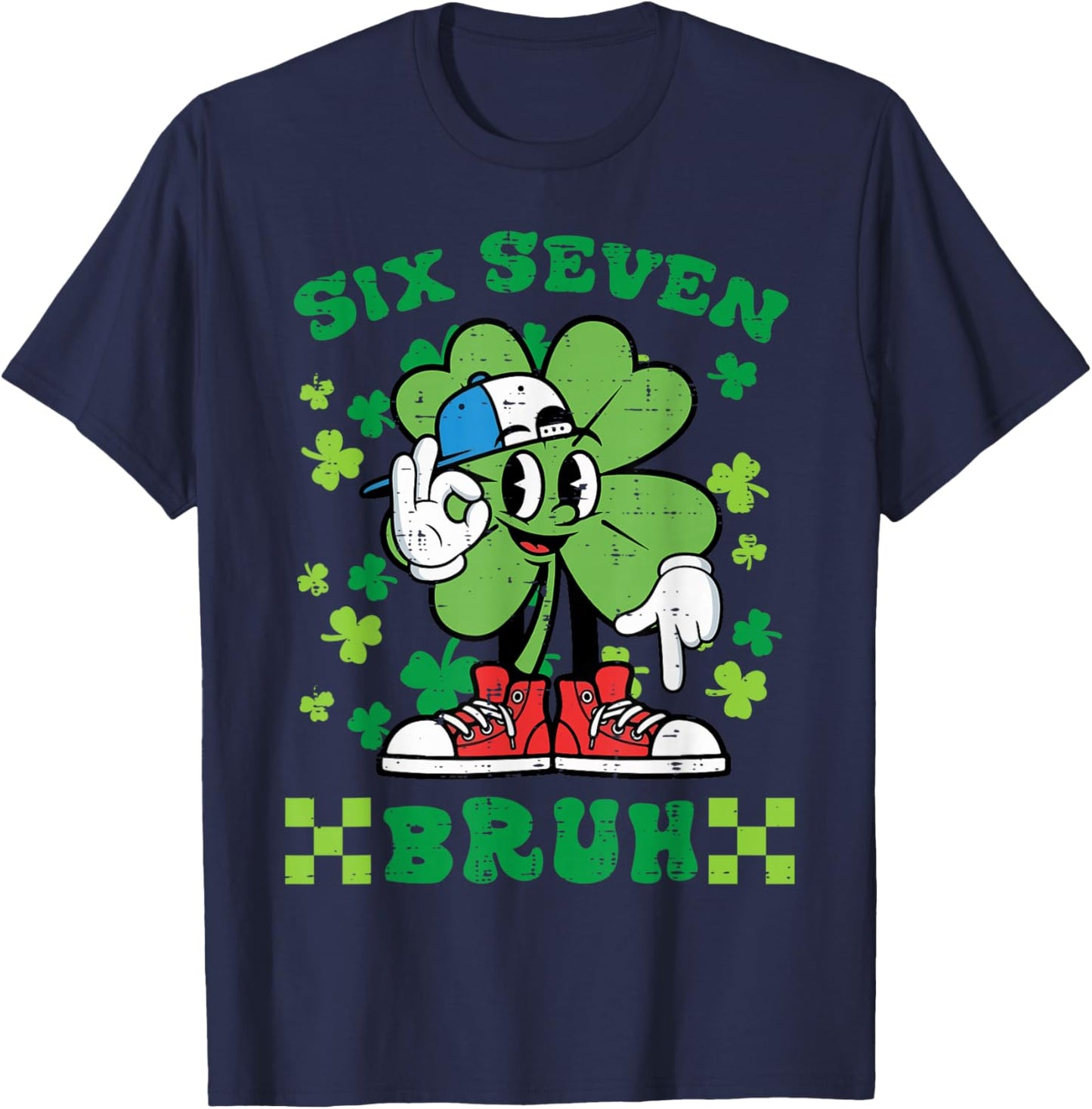 St Patricks Day Six Seven Bruh 6 7 Meme Boys Kids Youth T-Shirt - T-Shirt | Navy