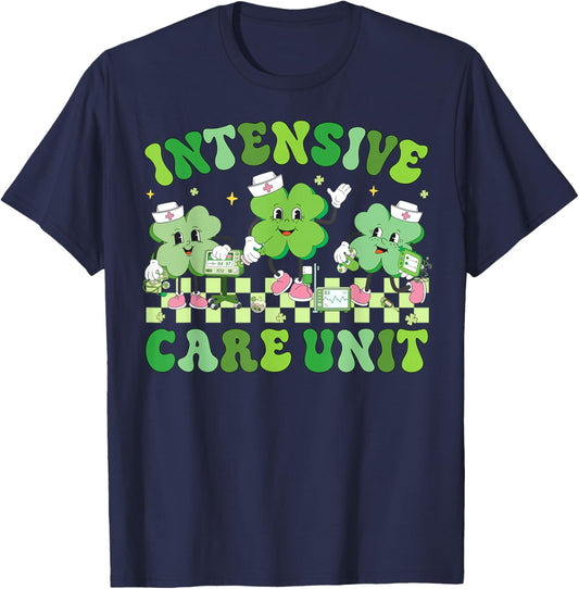 ICU Nurse St.Patricks Day Shamrock Intensive Care Unit Nurse T-Shirt - T-Shirt | Navy