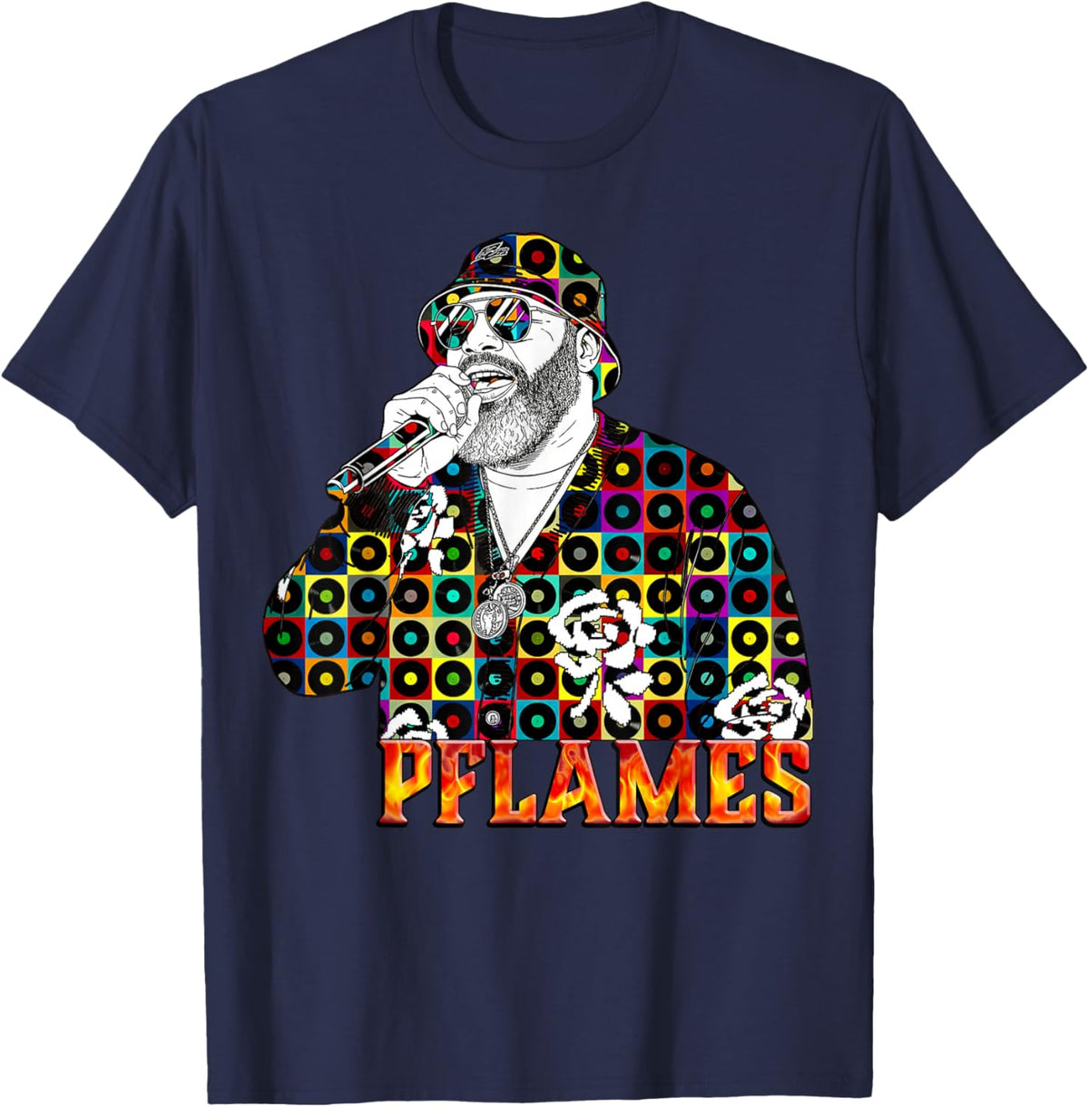 The Joy Experience | PFLAMES Vinyl Mosaic Portrait T-Shirt - T-Shirt | Navy