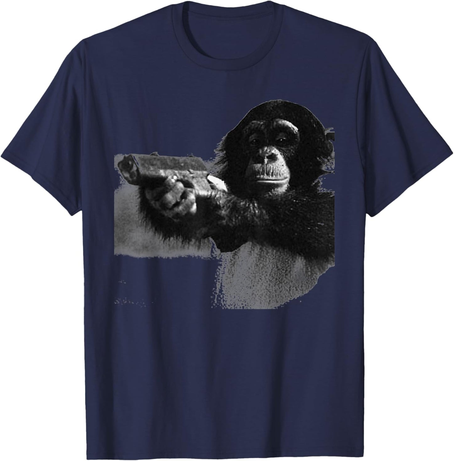Vintage Chimpanzees with Gun Funny Monkey Meme T-Shirt - T-Shirt | Navy