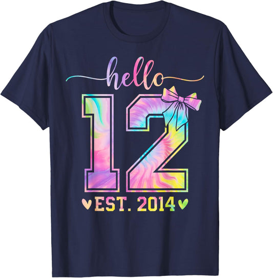 Hello Twelve EST 2014 12th Birthday Coquette 12 Year Girl T-Shirt - T-Shirt | Navy