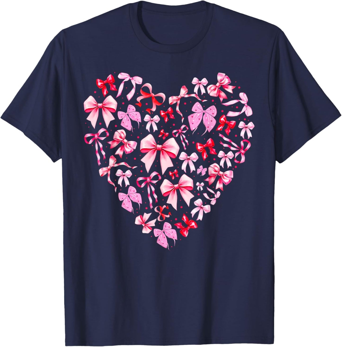 Pink Valentine Heart Coquette Bow Cupid Girl Women Kid T-Shirt - T-Shirt | Navy