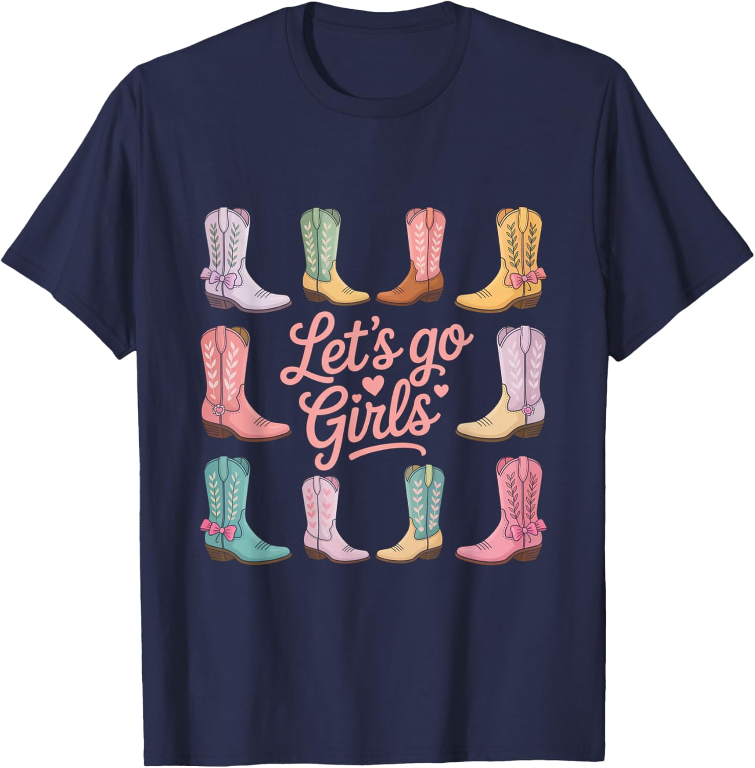 Lets Go Girls Coquette Western Country Graphic Cowgirl T-Shirt - T-Shirt | Navy