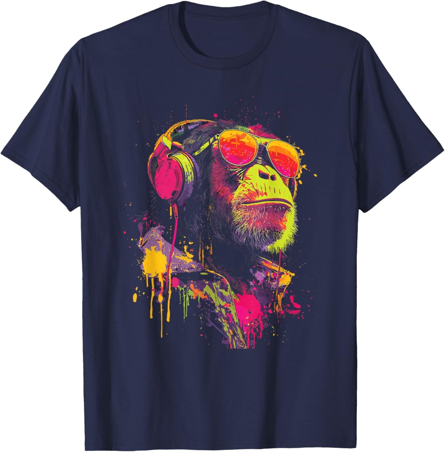 Colorful Monkey Headphones Vibrant Graffiti Colorful Kids T-Shirt - T-Shirt | Navy