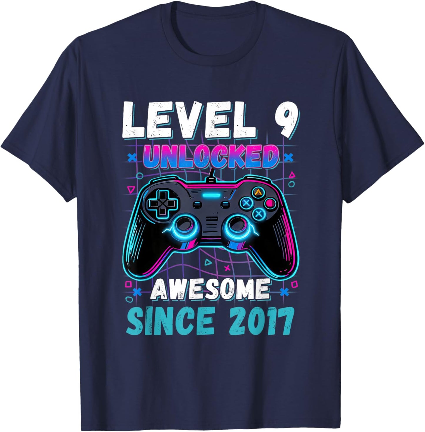 Level 9 Unlocked Awesome Since 2017 Nine 9th Birthday Boys T-Shirt - T-Shirt | Navy