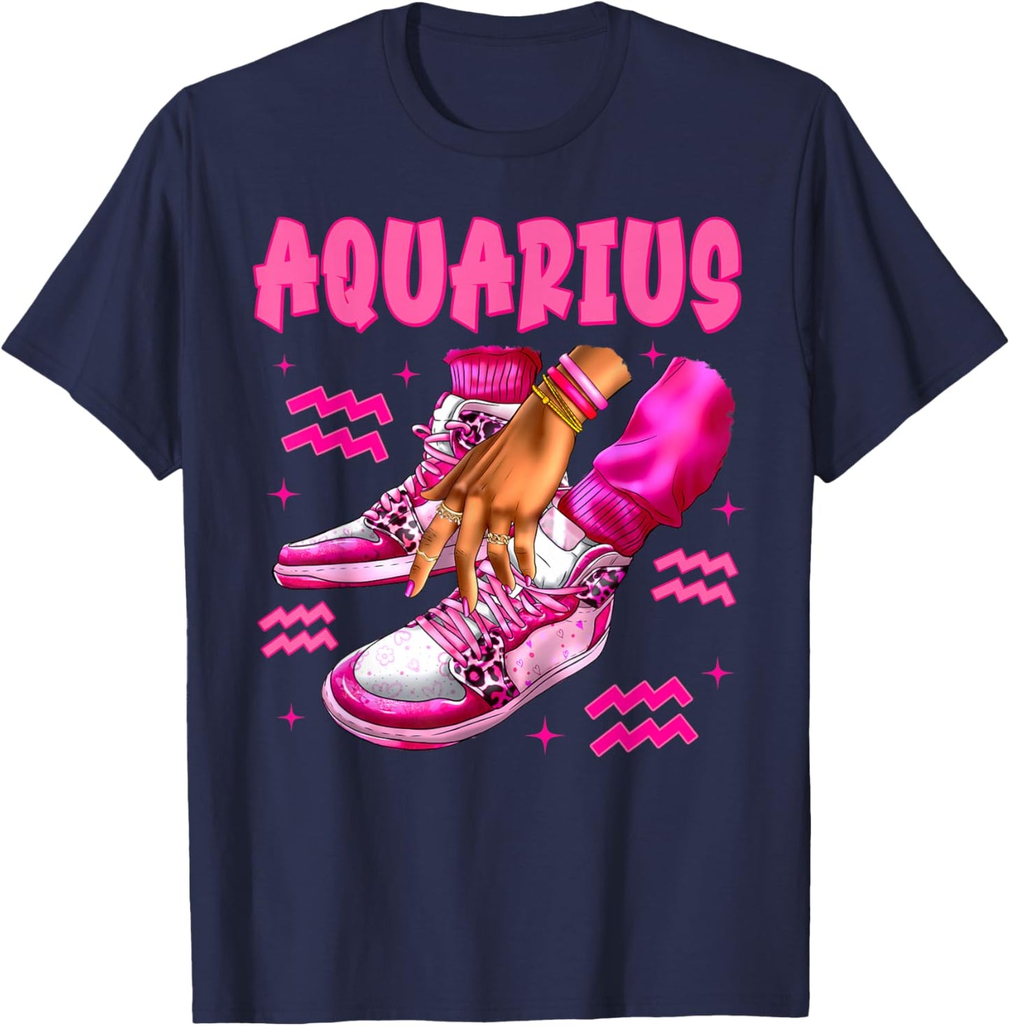 Aquarius Girl Birthday Black Woman Sneakers Zodiac Bday T-Shirt - T-Shirt | Navy