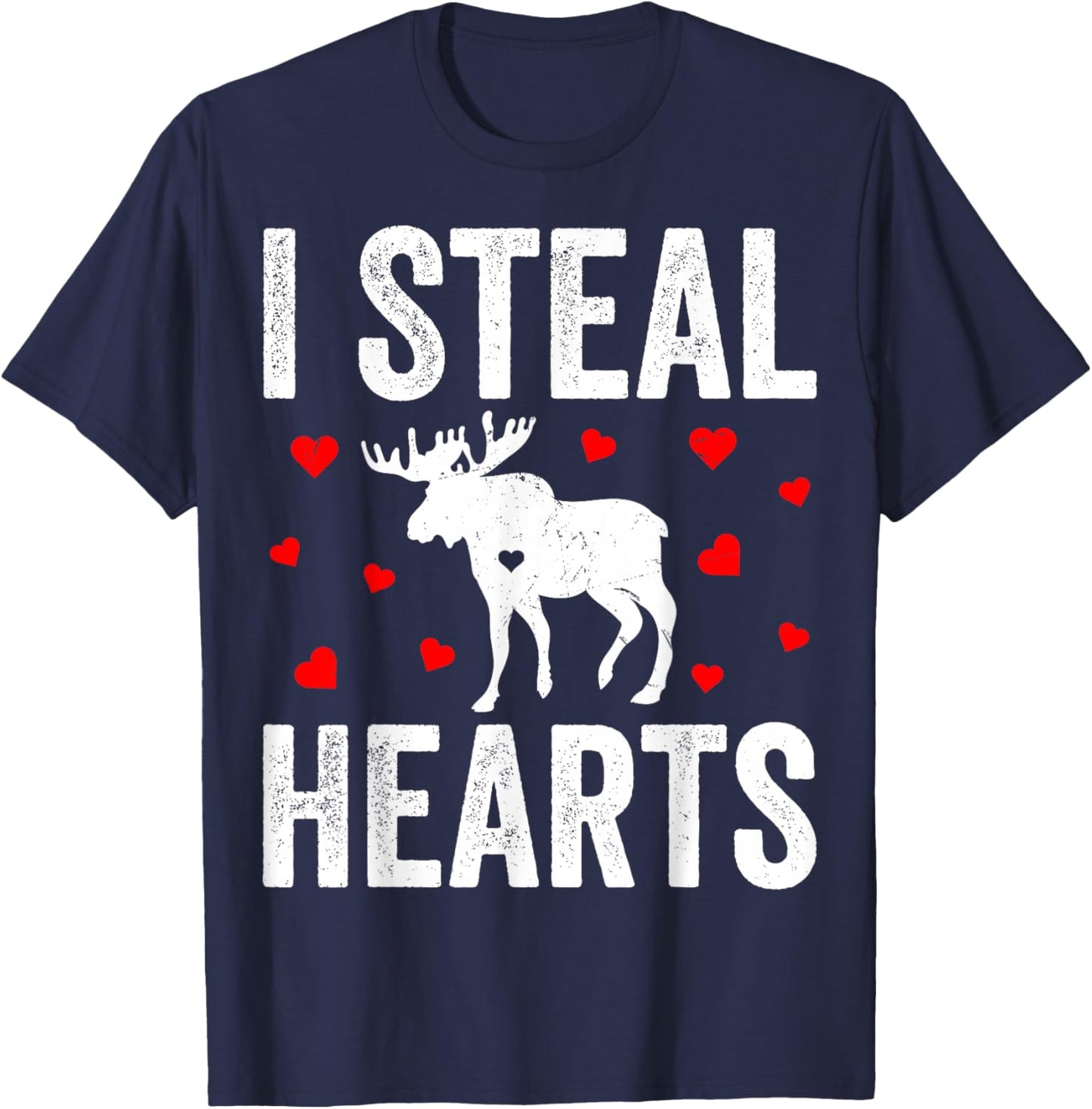 I Steal Hearts Moose Valentine's Day Couple T-Shirt - T-Shirt | Navy
