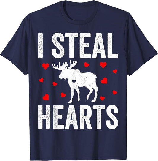 I Steal Hearts Moose Valentine's Day Couple T-Shirt - T-Shirt | Navy