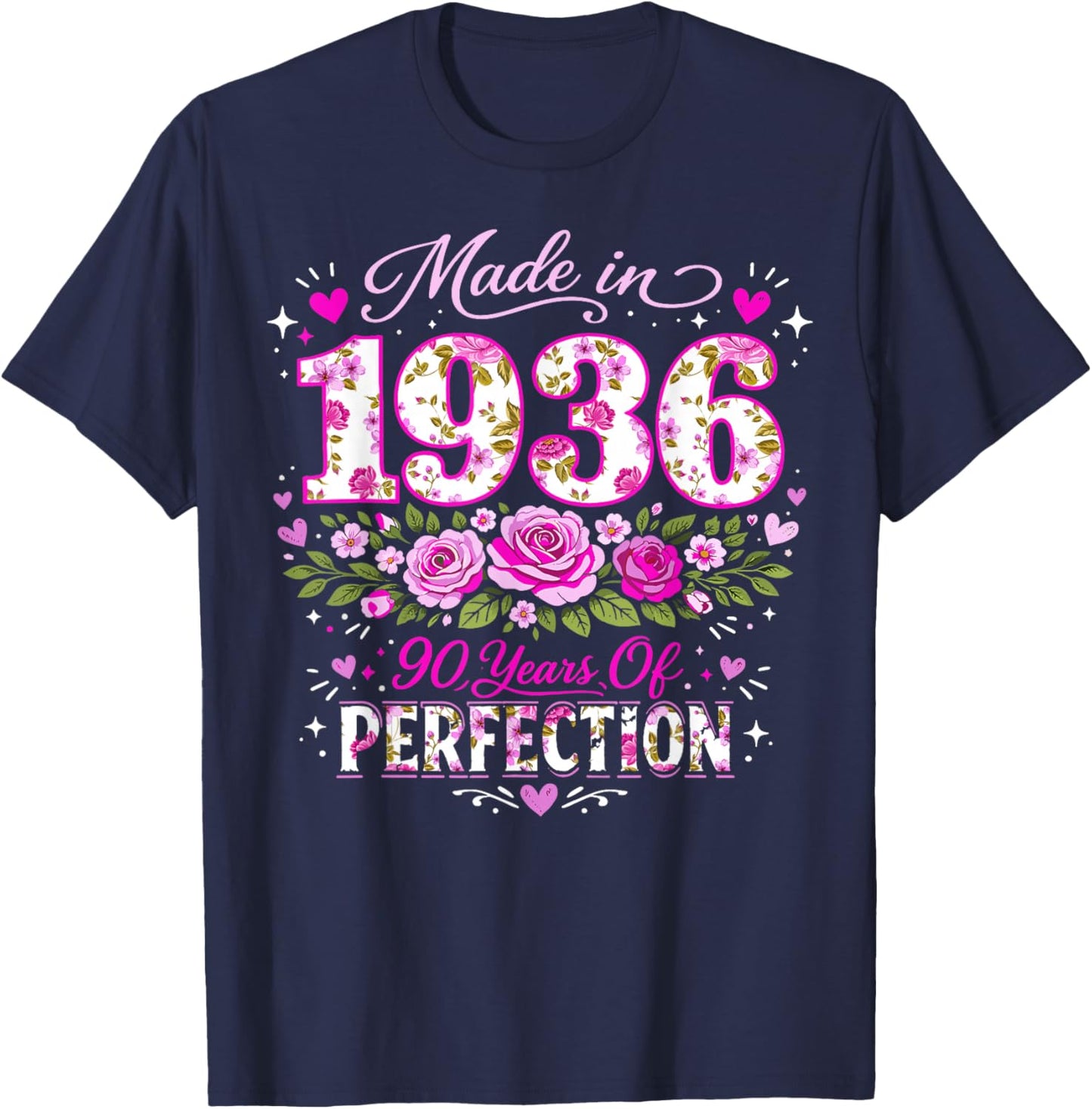 90 Year Old Made 1936 Floral 90th Birthday Women T-Shirt - T-Shirt | Navy