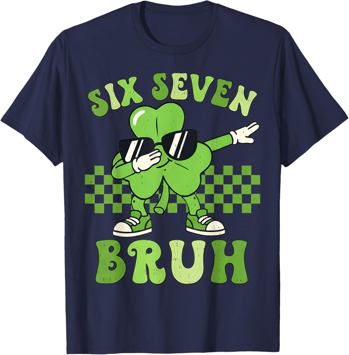 Six Seven Bruh 67 Checkered St Patricks Day Teens Boys Kids T-Shirt - T-Shirt | Navy