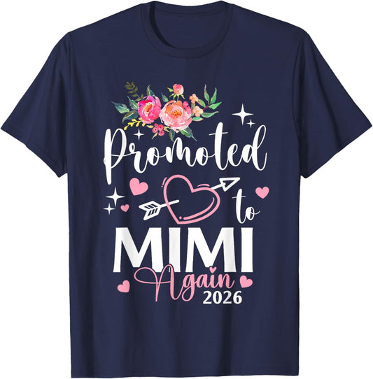 Promoted to Mimi Again Est 2026 Flower Heart T-Shirt - T-Shirt | Navy