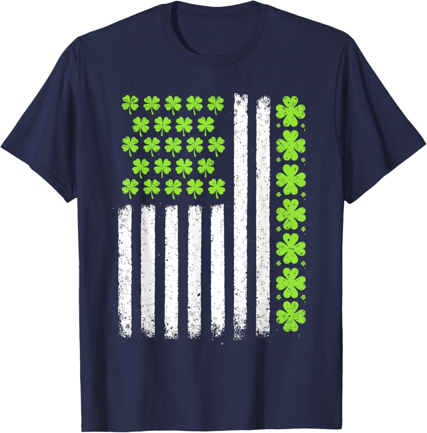 Lucky Shamrocks American Flag St Patrick's Day Men Women T-Shirt - T-Shirt | Navy